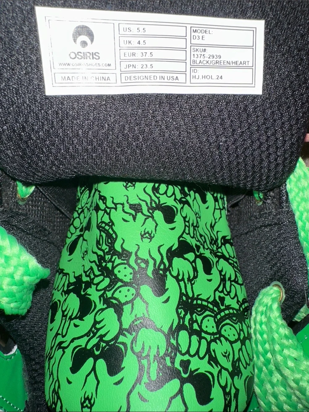 Osiris Black and Neon Green High-Top Athletic Sneakers